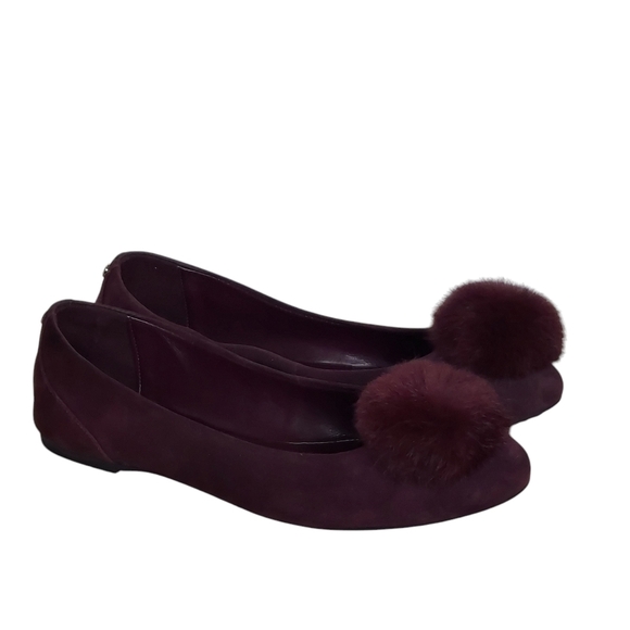 Michael Kors Remi Deep Purple Suede Pompom Flats - Picture 3 of 14